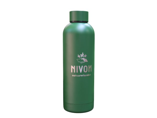 Dubbelwandige groene waterfles met Nivon-logo
