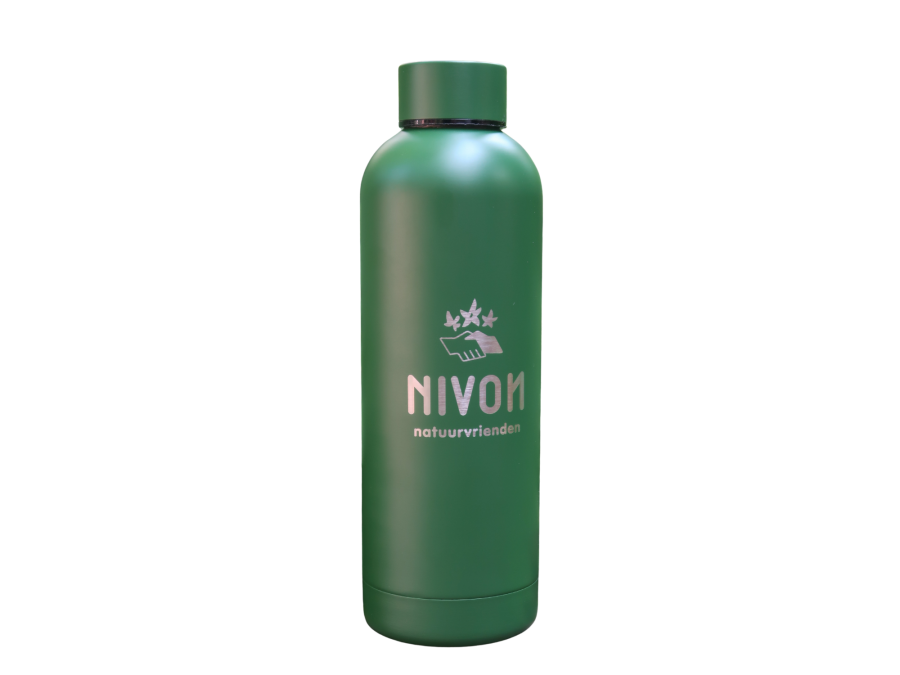 Dubbelwandige groene waterfles met Nivon-logo